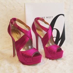 Nine West Tell Me More Pink Satin Heels